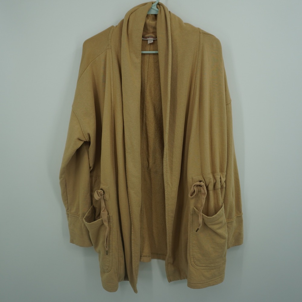 Knox‎ Rose Cardigan Jacket Women XL Tan Open Front Drawstring Duster Shacket